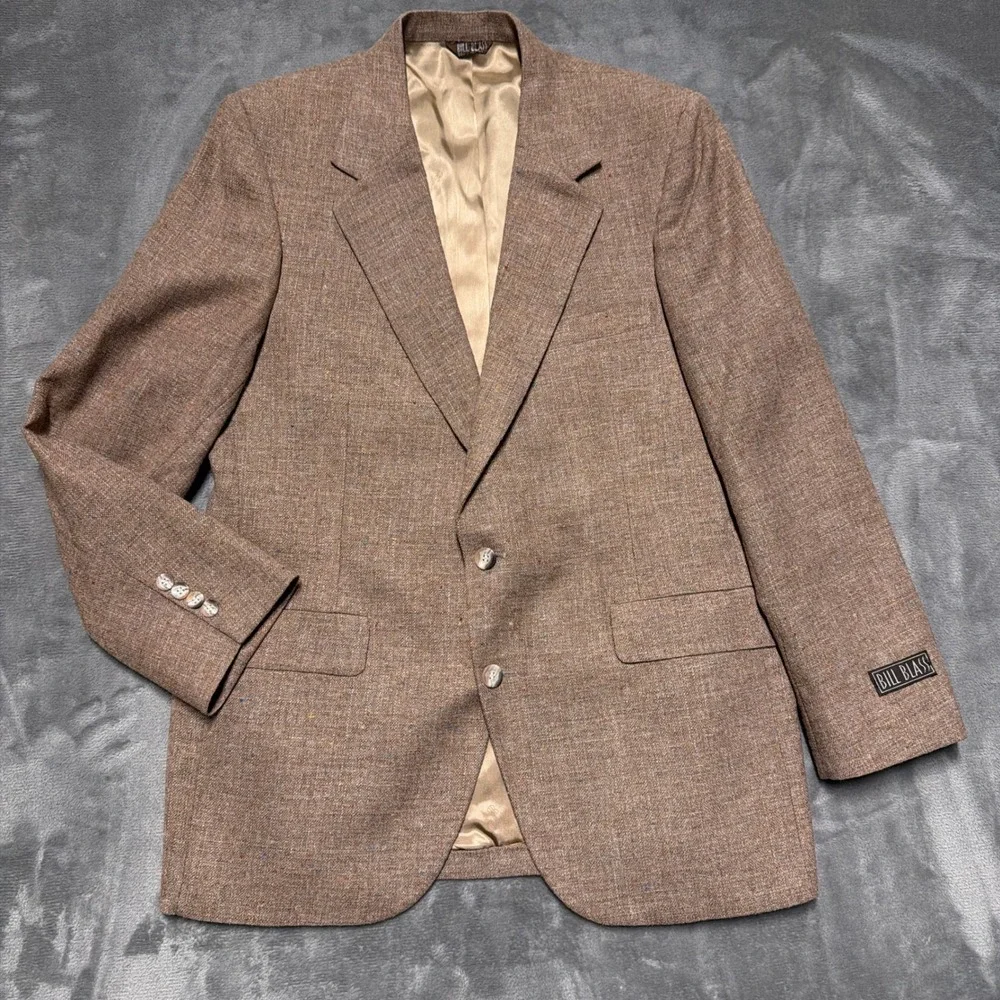 Vintage Bill Blass Blazer Mens 44 Wool Linen Tweed Sport Coat Hopsack Macy's 80s